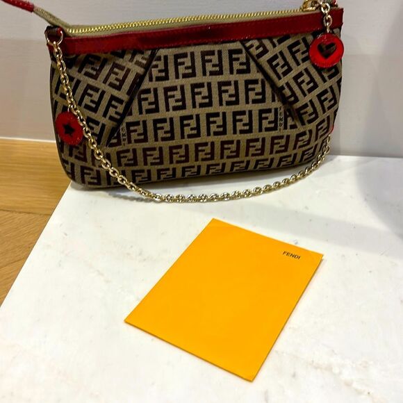 Fendi Beige Zucchino coated canvas small chain bag - Picture 1 of 14